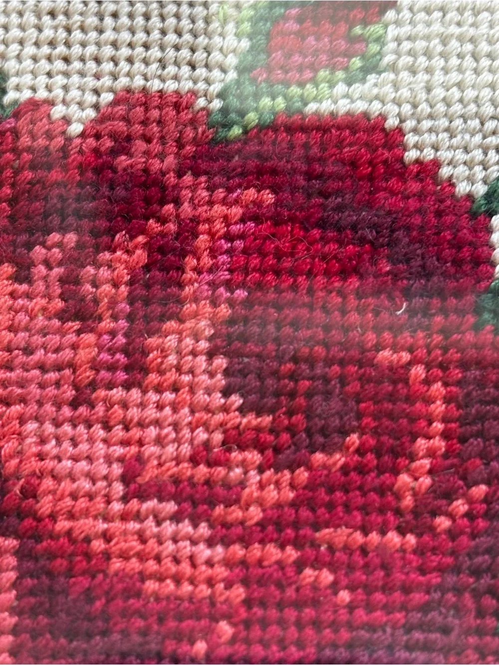 Needlepoint 1967 Red Rose Round Framed Wall Art 8.5” Vintage